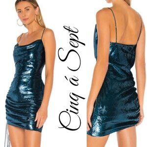 NWT CINQ A SEPT Astrid Metallic Teal Topaz Mini Cocktail Party Dress, Size 8